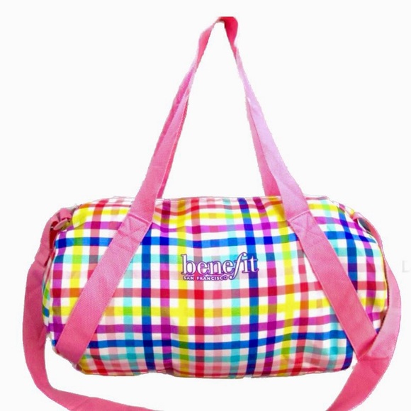 Benefit Handbags - Benefit San Francisco Colorful Pink Plaid Duffle Bag (Bag of Tricks) 🩷